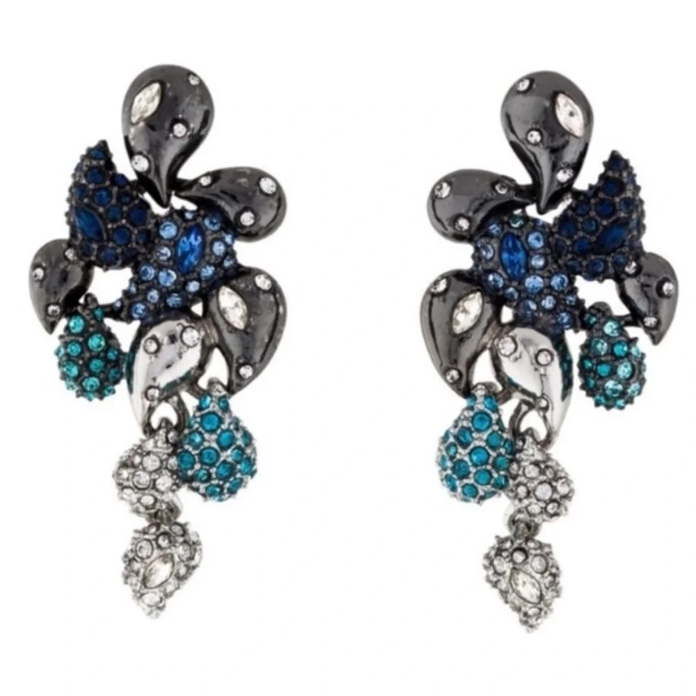 ALEXIS BITTAR Gunmetal Blue Ombre Crystal Paisley Articulated Post Earrings.